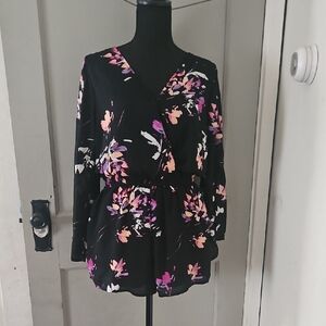 American Eagle Outfitters Black Floral Wrap Jumpsuit